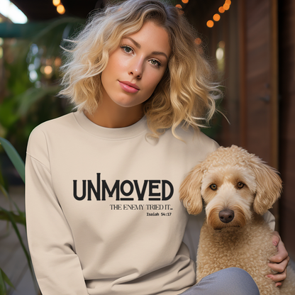 Isaiah 54:17  Women's Christian Scripture Crewneck-Unmoved the Enemy Tried it